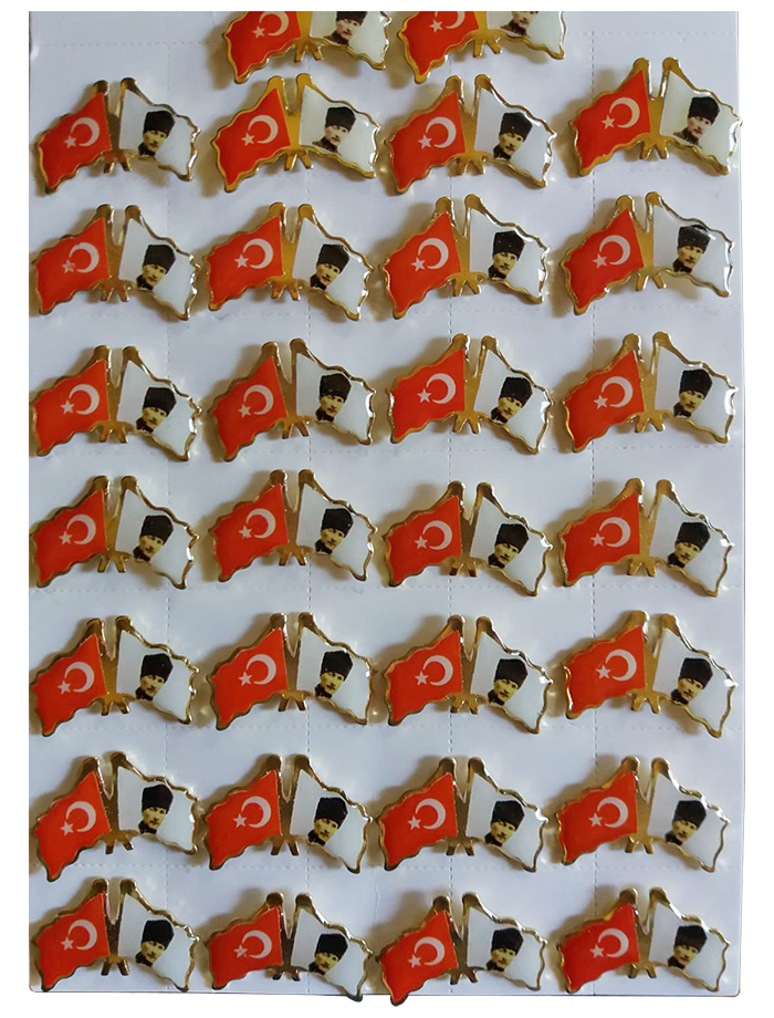 TBR28 Bayrakl� Atat�rk Yaka Rozeti - Ekonomik Ucuz 2'Li Rozet