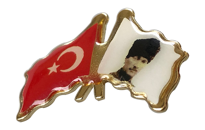 TBR28 Bayrakl� Atat�rk Yaka Rozeti - Ekonomik Ucuz 2'Li Rozet